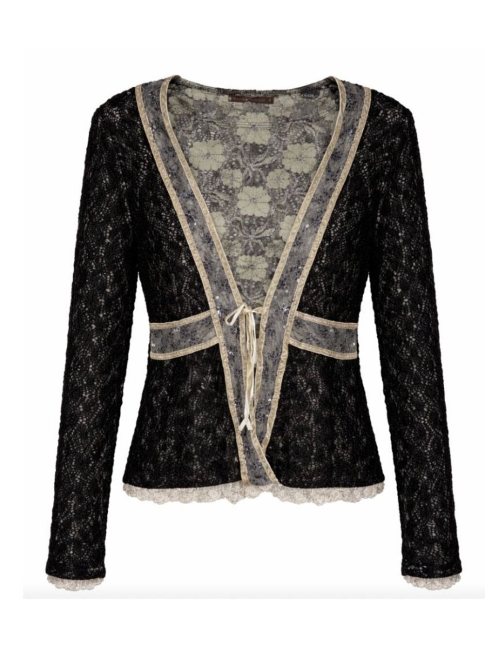 Hazel Haze Black Lace Cardigan Metallic Trim Floral Large Dark Academia Romantic
